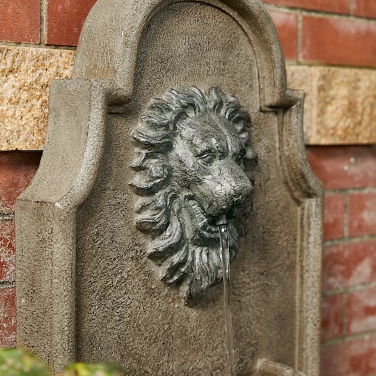 Glitzhome® 31" 3-Tier LED Faux Granite Lion Head Fountain
